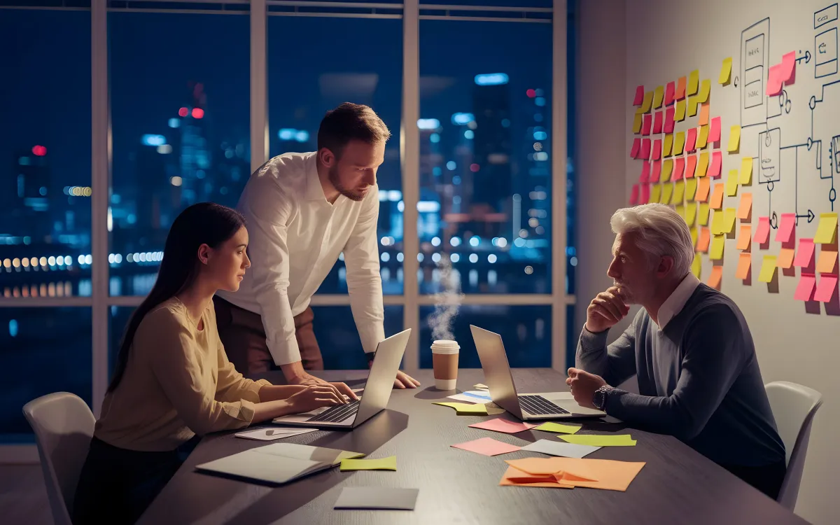 Beratendes Expertenteam mit Kunde am Tisch